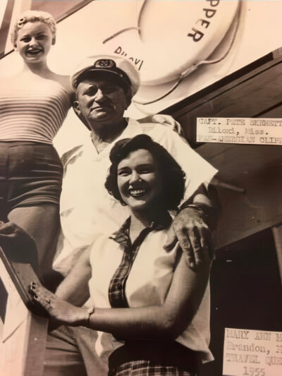 From left, Caroline Wright who was Miss Queen 1958, Captain Peter Martin, and Mary Ann Mobley who was Miss Mississippi 1958
